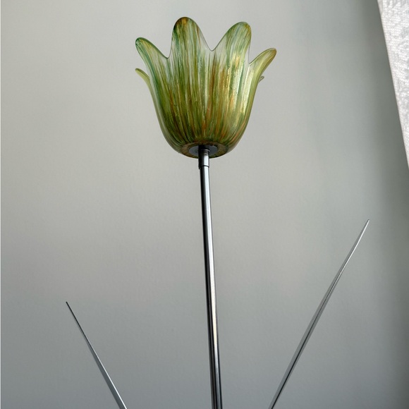 Vintage Glass Tulip Bendable Metal Leaves Candle Holder Post Modern - Picture 13 of 16